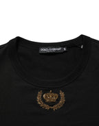Black Crown Embroidery Men Crew Neck  T-shirt