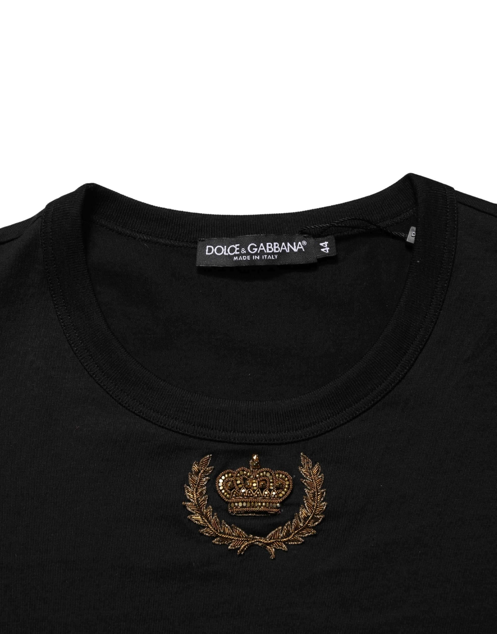 Black Crown Embroidery Men Crew Neck  T-shirt