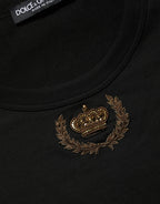 Black Crown Embroidery Men Crew Neck  T-shirt