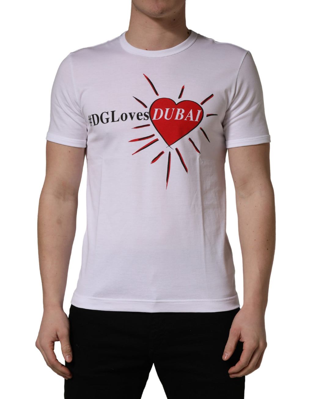 White #DGLovesDUBAI Cotton Crew Neck T-shirt