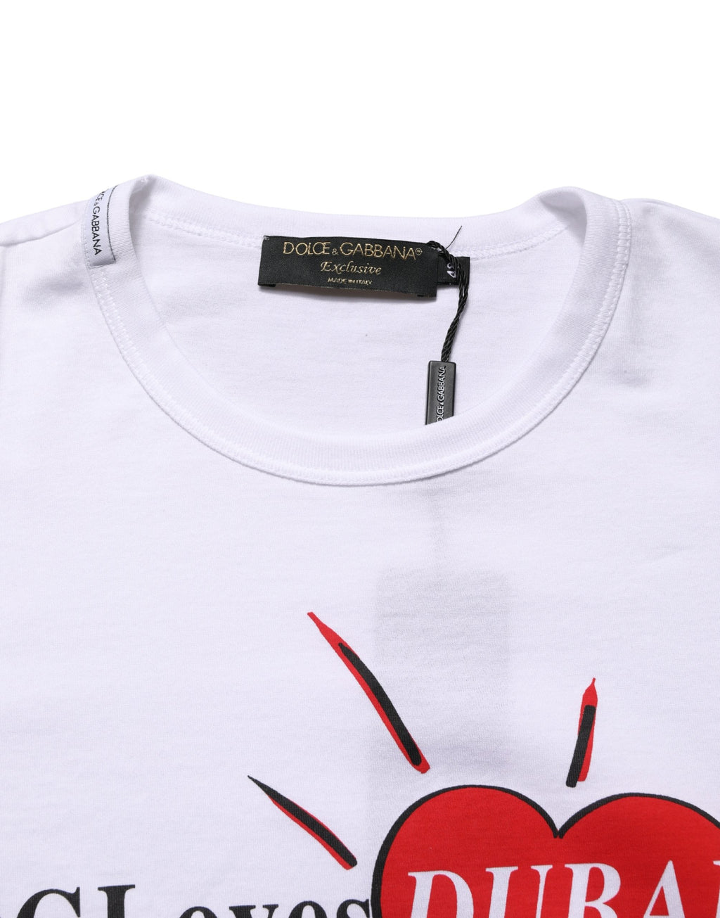 White #DGLovesDUBAI Cotton Crew Neck T-shirt