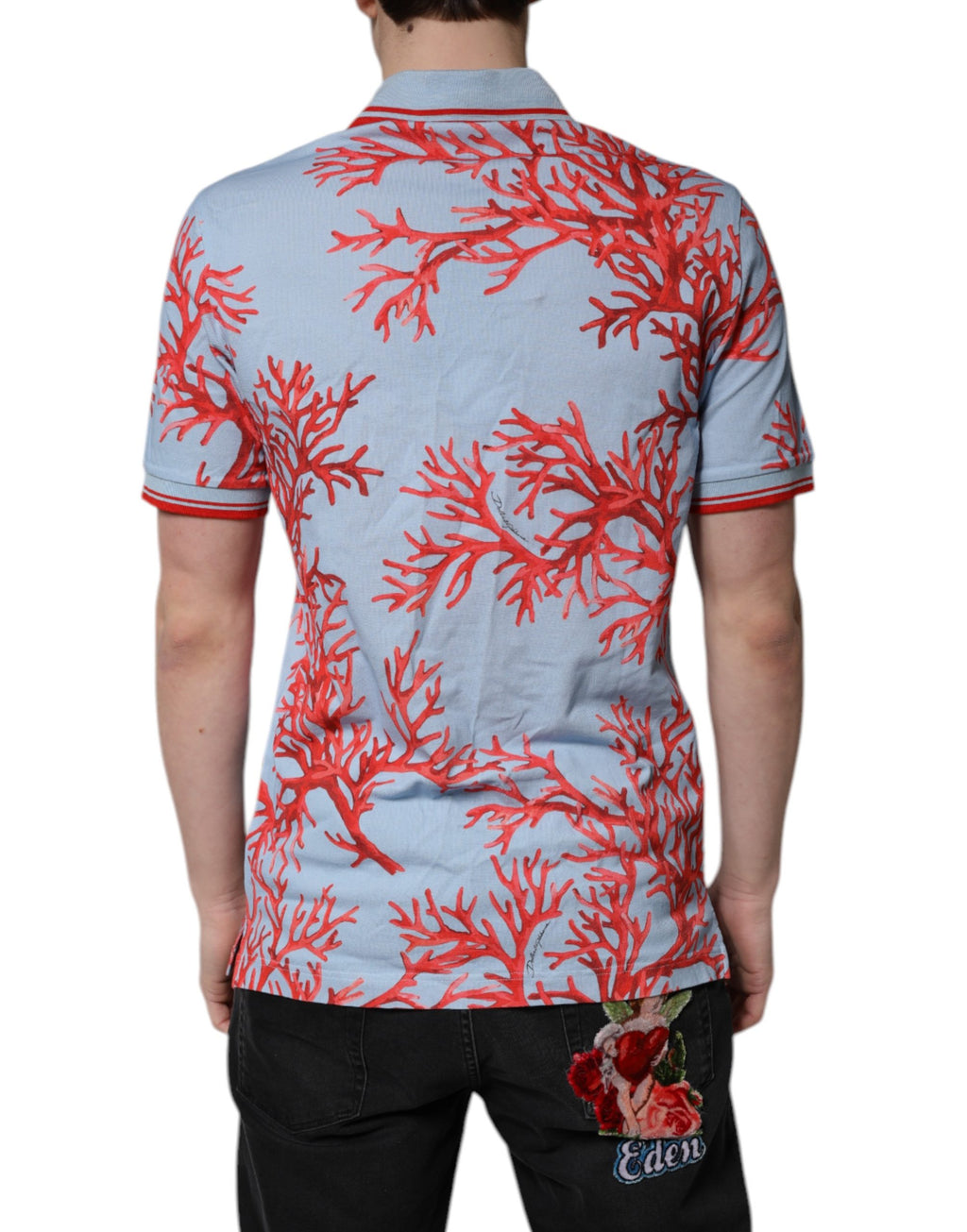 LightBlue Coral Cotton Collared Polo  T-shirt