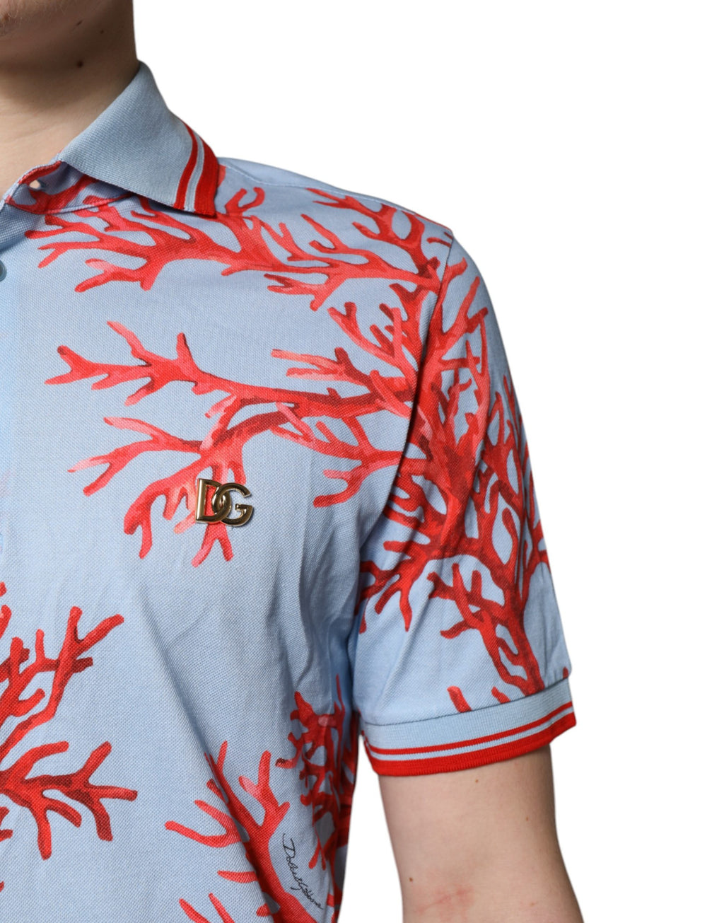 LightBlue Coral Cotton Collared Polo  T-shirt