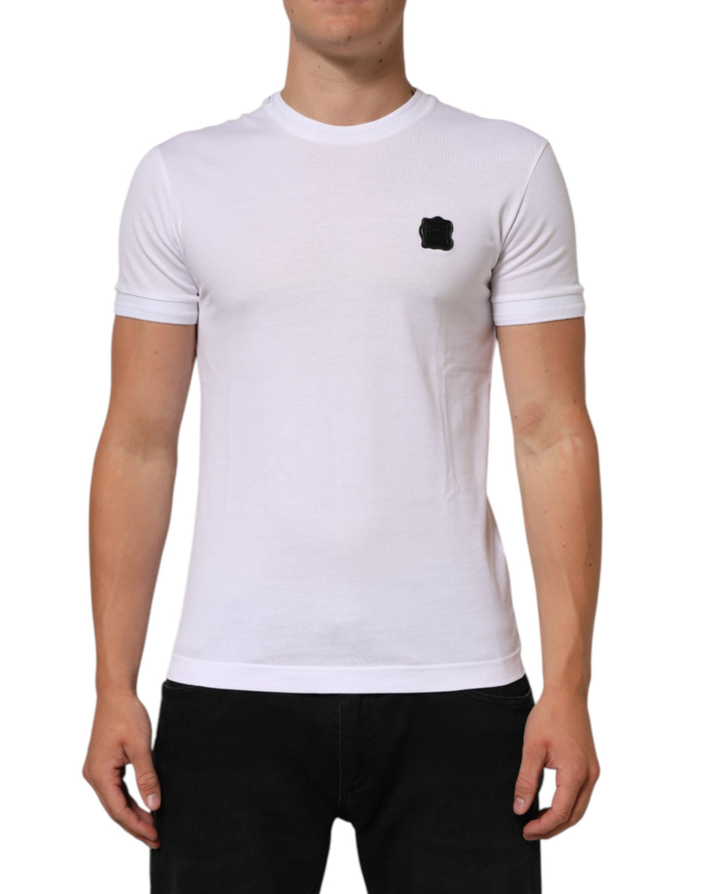 White Logo Patch Cotton Crew Neck T-shirt