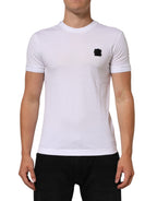 White Logo Patch Cotton Crew Neck T-shirt