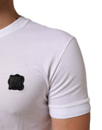 White Logo Patch Cotton Crew Neck T-shirt