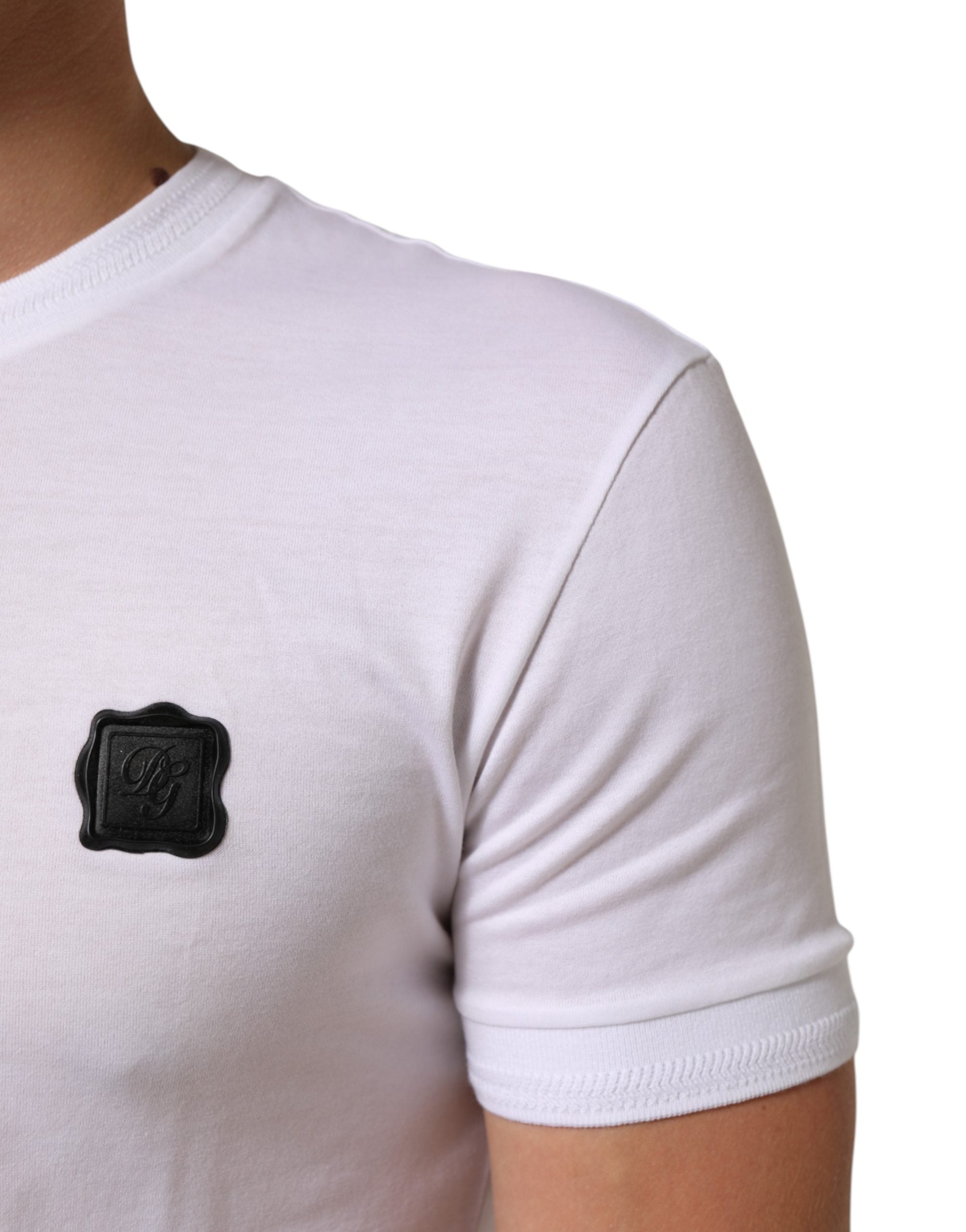 White Logo Patch Cotton Crew Neck T-shirt