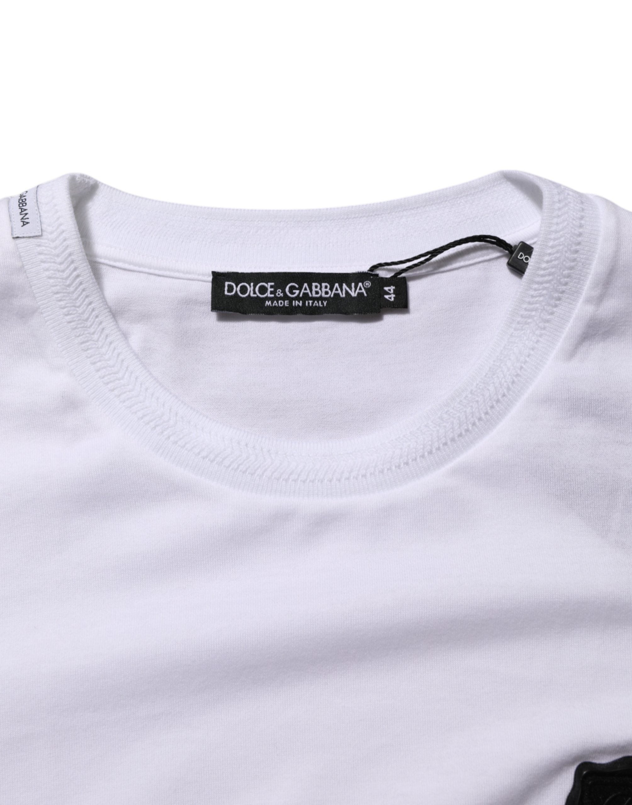 White Logo Patch Cotton Crew Neck T-shirt