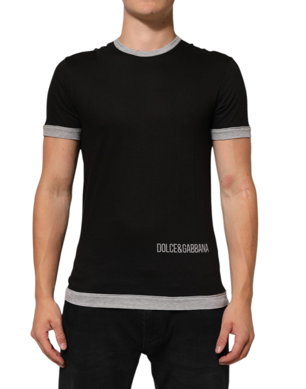 Black Two Tone DG Logo Print Cotton  T-shirt