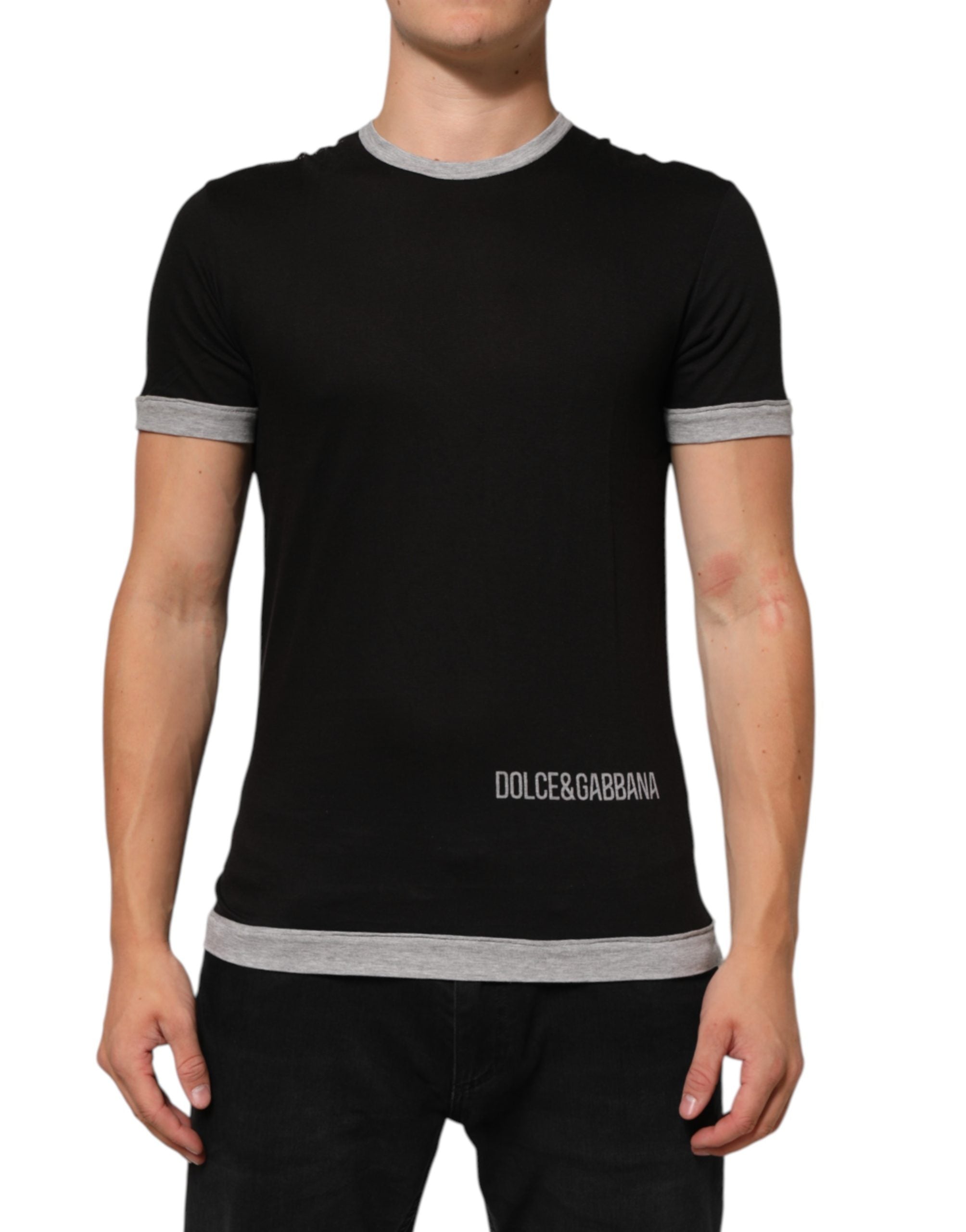 Black Two Tone DG Logo Print Cotton  T-shirt