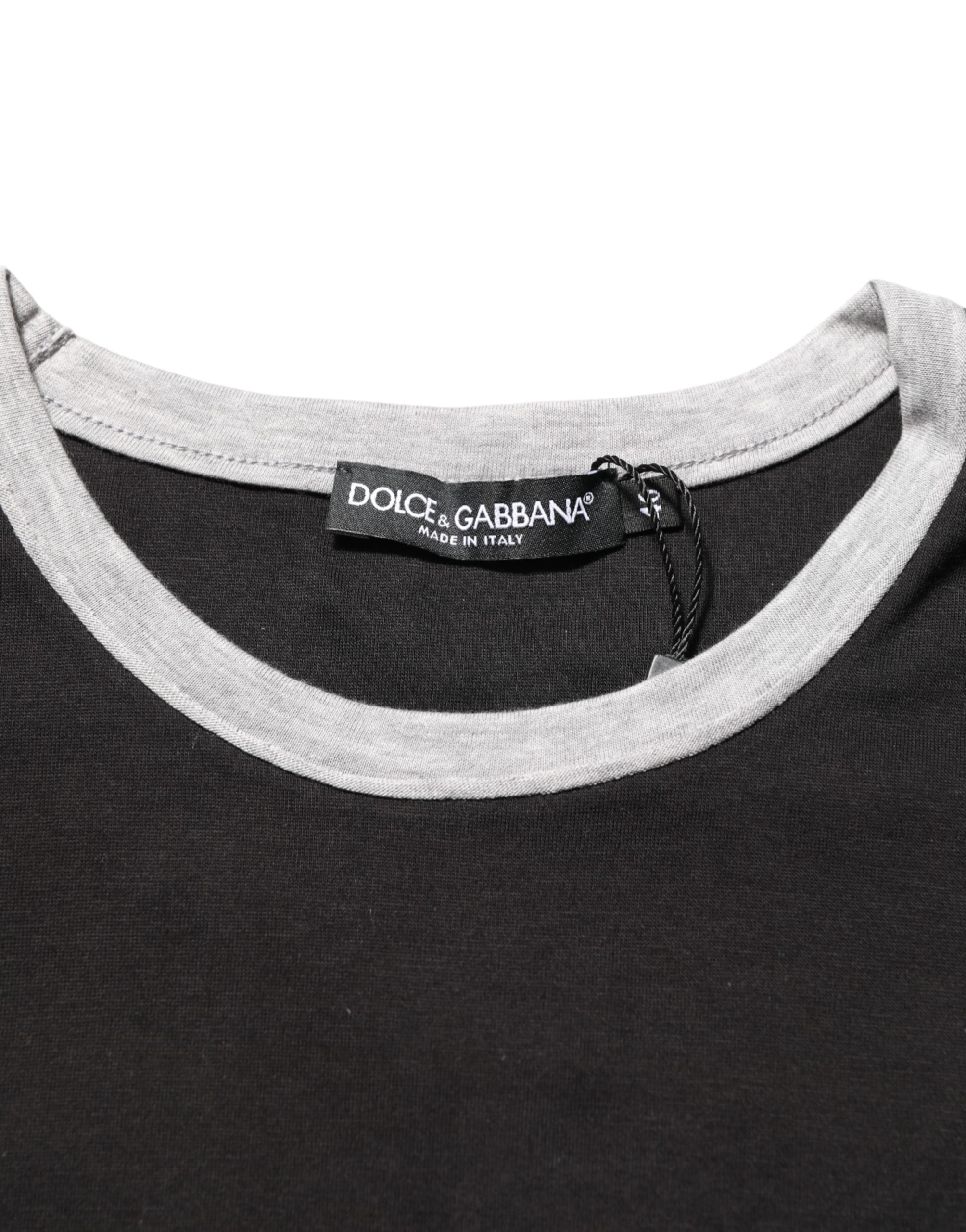 Black Two Tone DG Logo Print Cotton  T-shirt