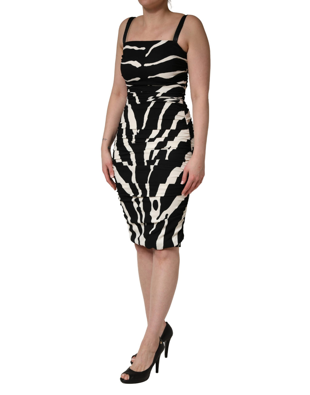Black White Zebra Print CadyCalf Length Dress