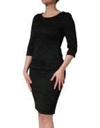 Black Floral Brocade Sheath Knee Length Dress