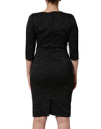 Black Floral Brocade Sheath Knee Length Dress