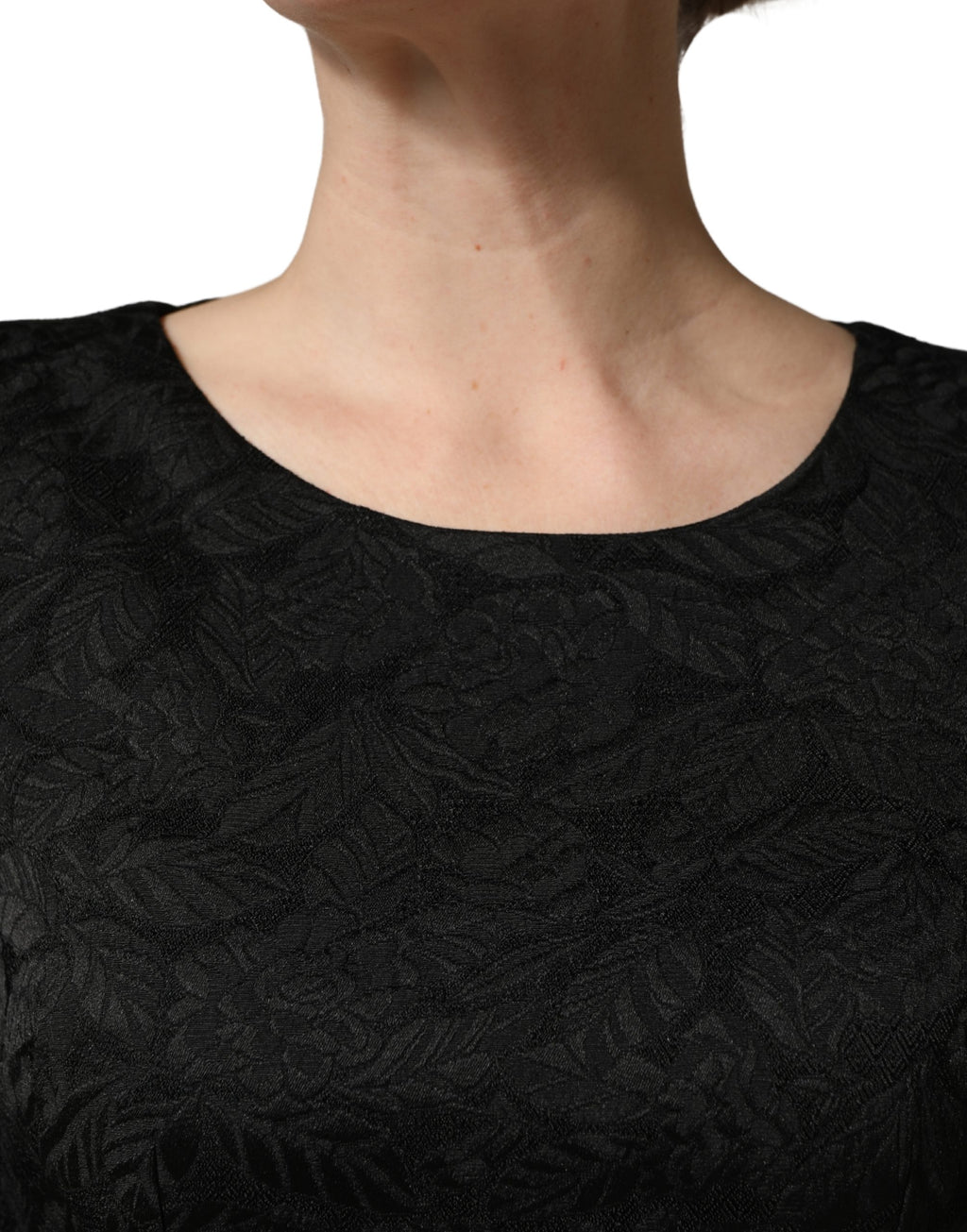 Black Floral Brocade Sheath Knee Length Dress