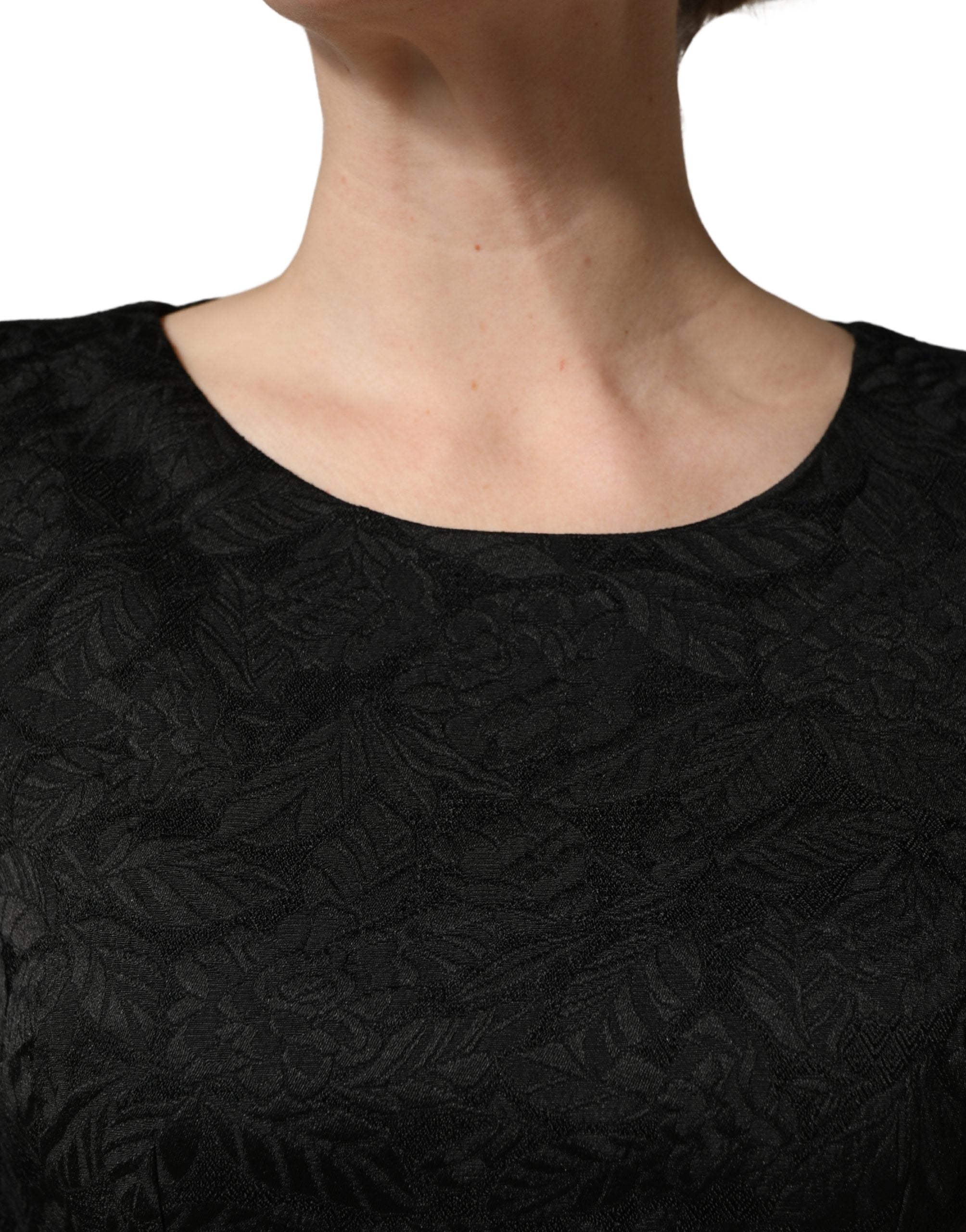 Black Floral Brocade Sheath Knee Length Dress