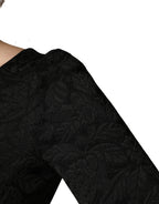 Black Floral Brocade Sheath Knee Length Dress