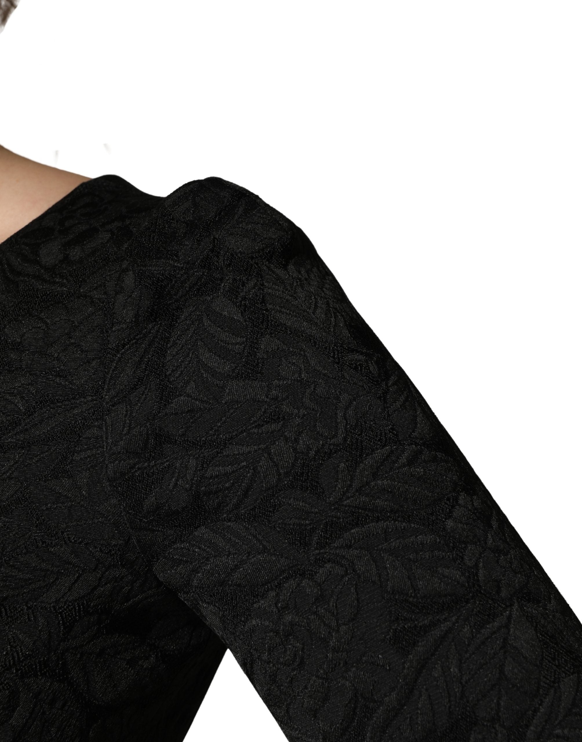 Black Floral Brocade Sheath Knee Length Dress