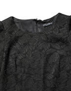 Black Floral Brocade Sheath Knee Length Dress