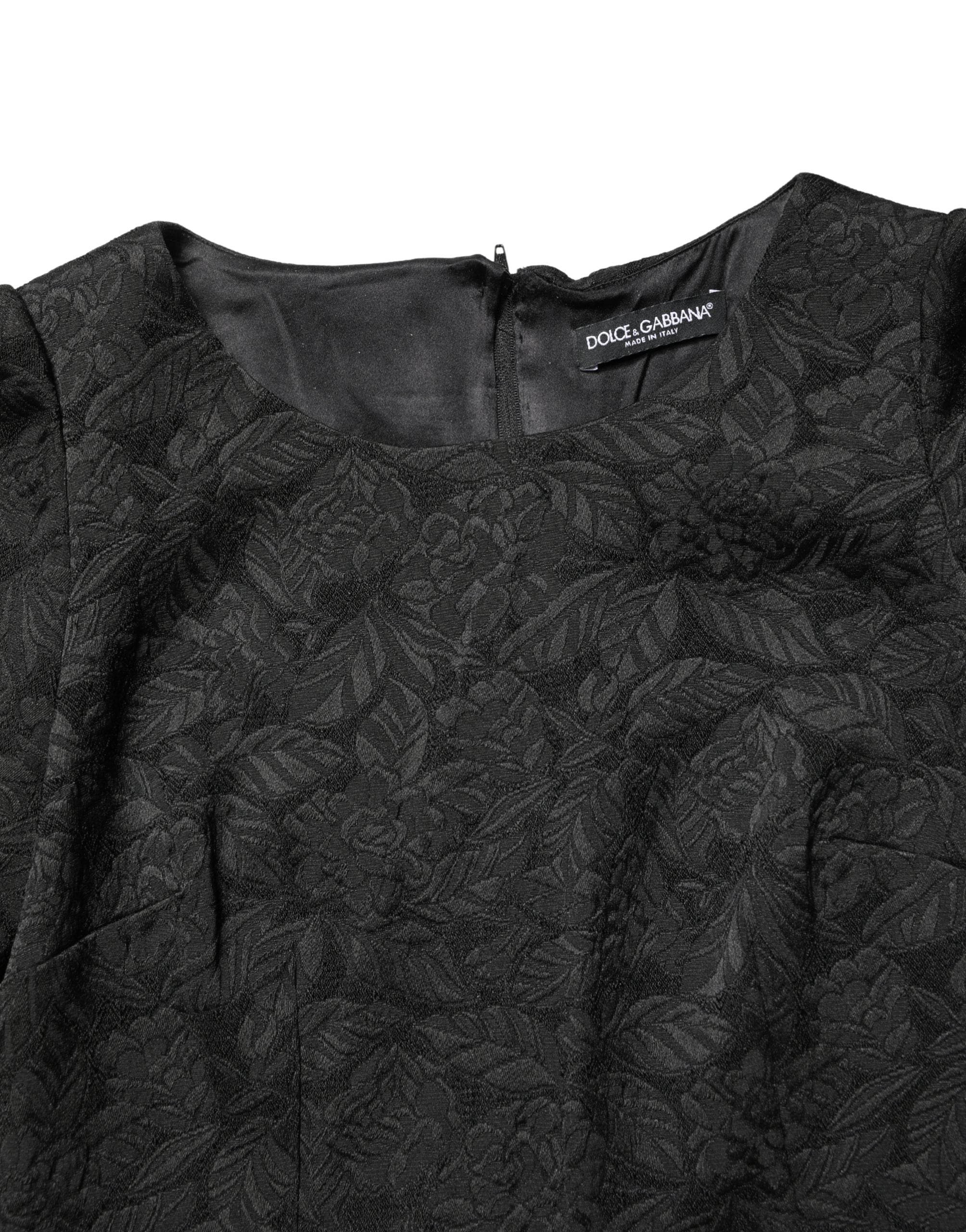 Black Floral Brocade Sheath Knee Length Dress