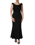 Black Floral Brocade Sheath Mermaid Dress