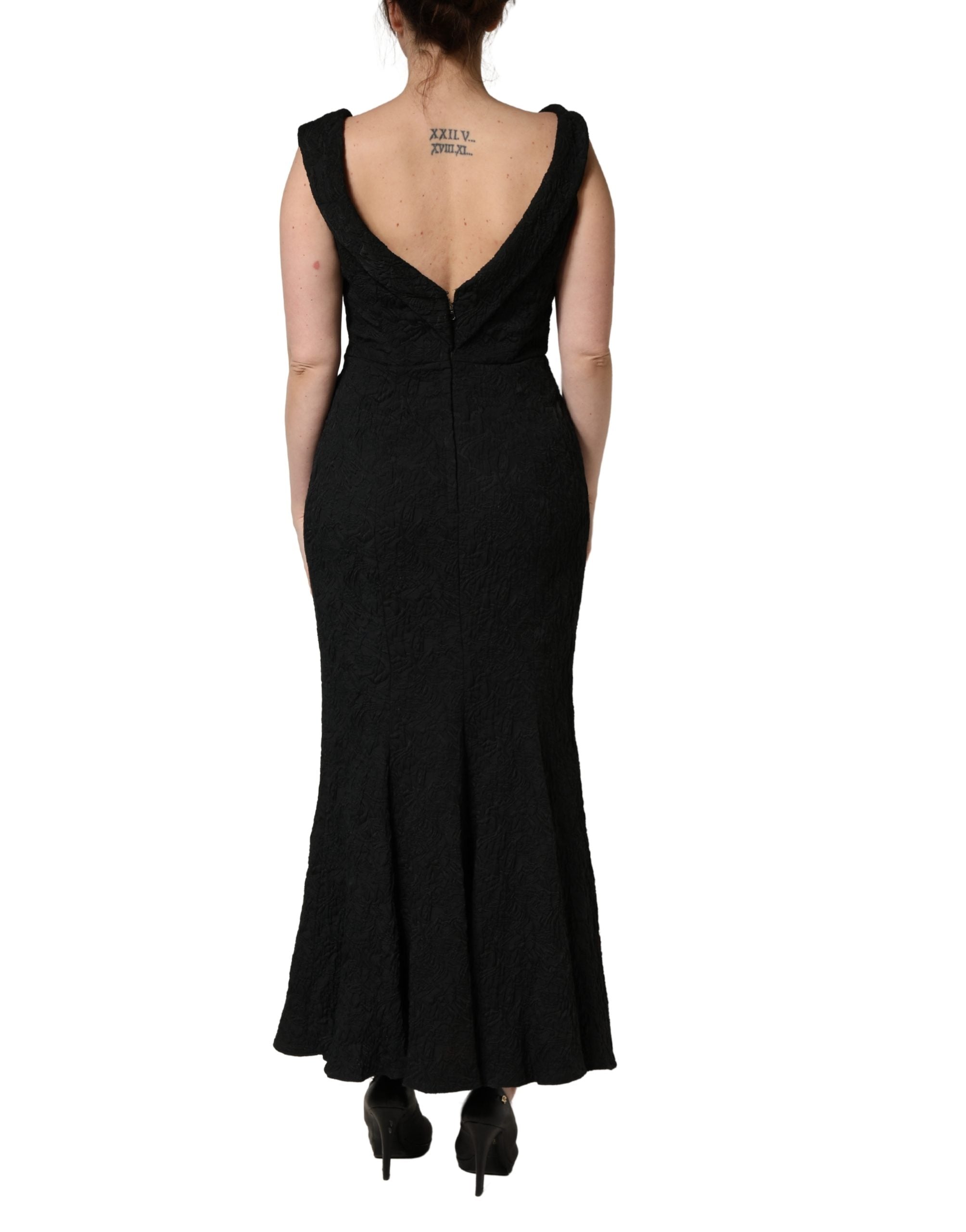 Black Floral Brocade Sheath Mermaid Dress