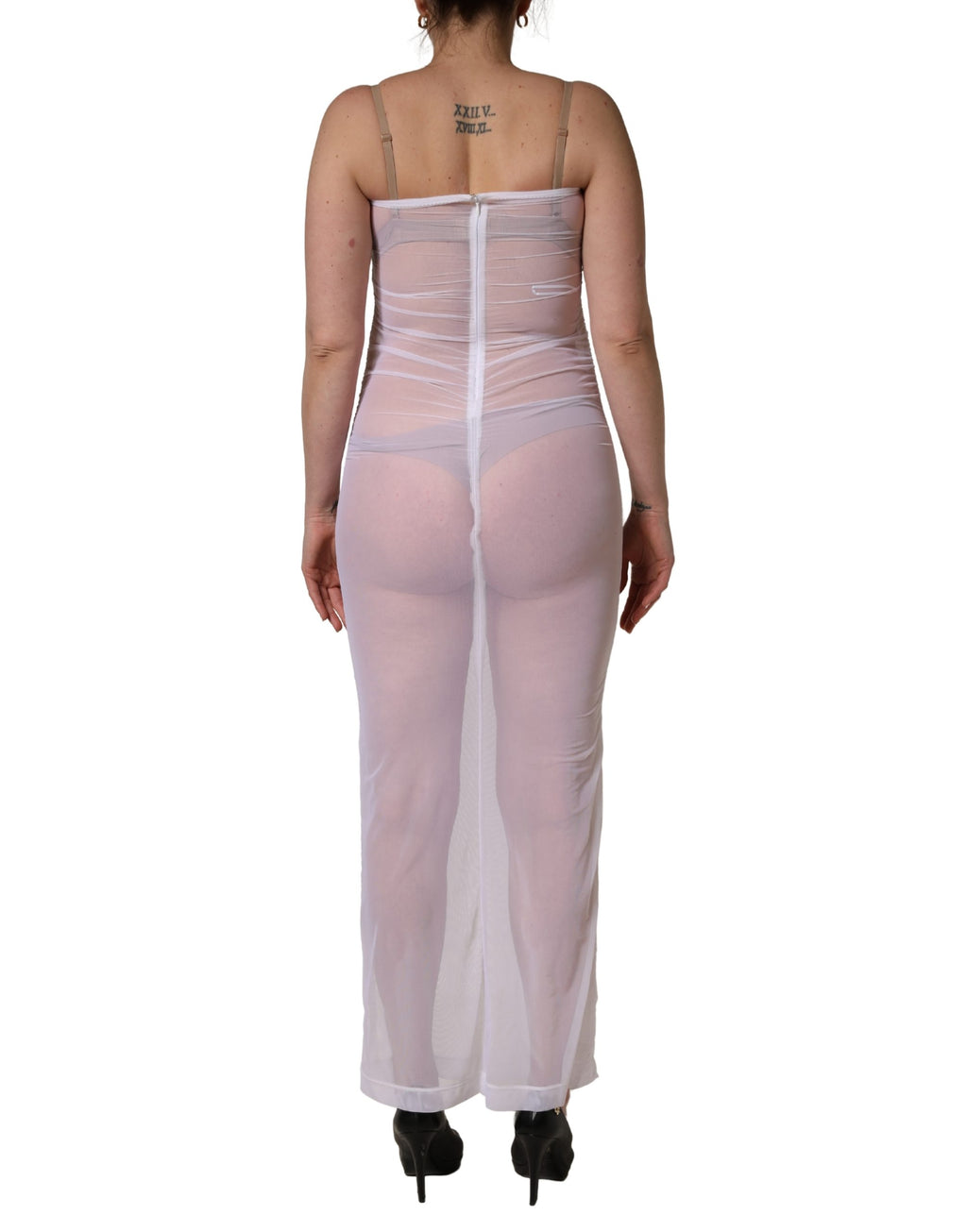White Sheer Nylon Stretch Sheath Maxi Dress