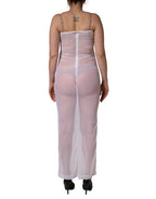 White Sheer Nylon Stretch Sheath Maxi Dress