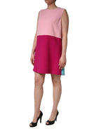 Pink Blue Wool Sleeveless Shift Mini  Dress