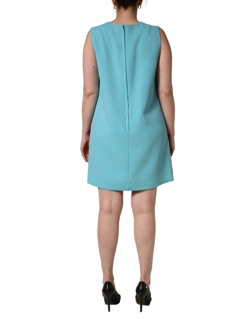 Pink Blue Wool Sleeveless Shift Mini  Dress