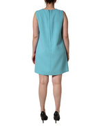 Pink Blue Wool Sleeveless Shift Mini  Dress