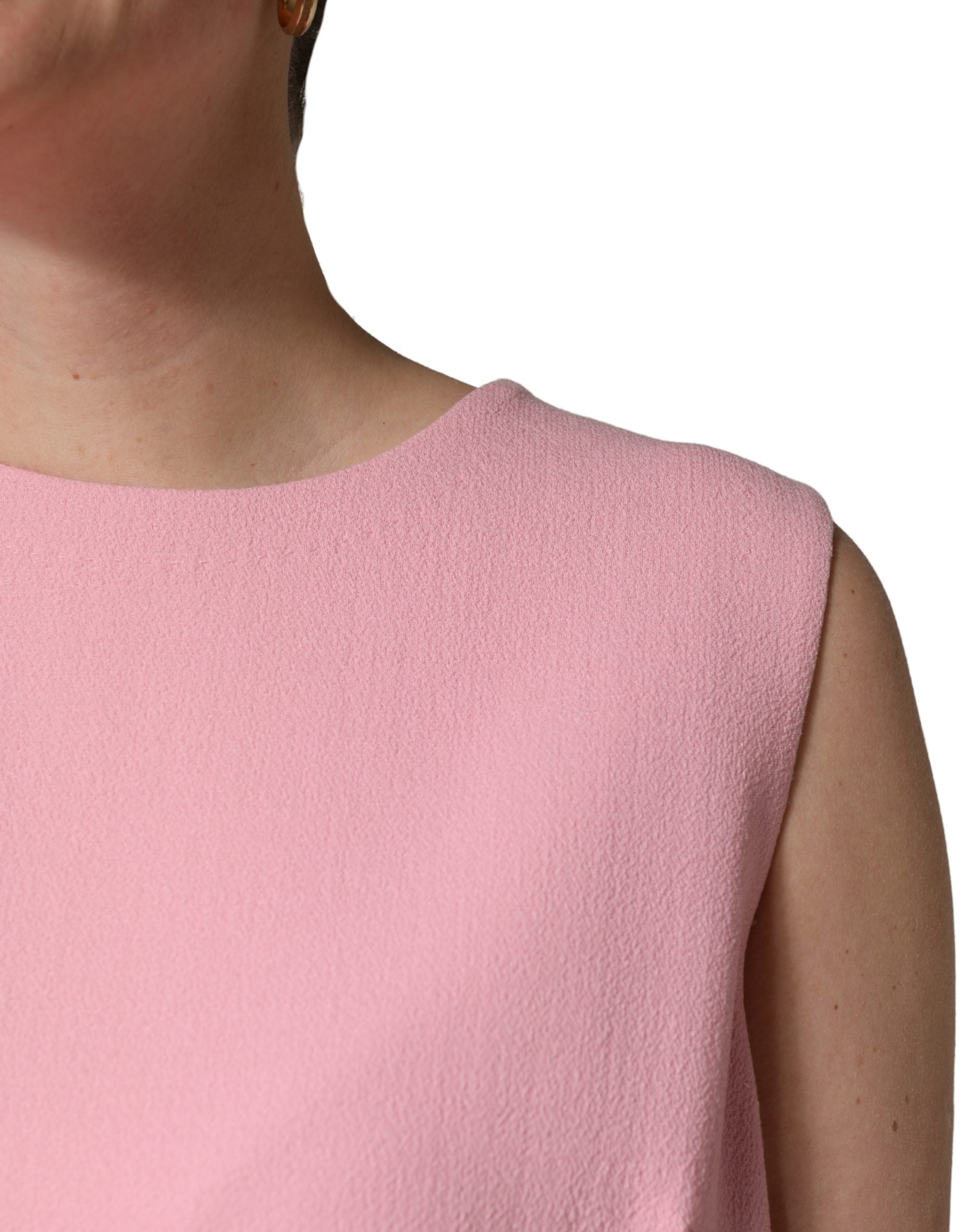 Pink Blue Wool Sleeveless Shift Mini  Dress