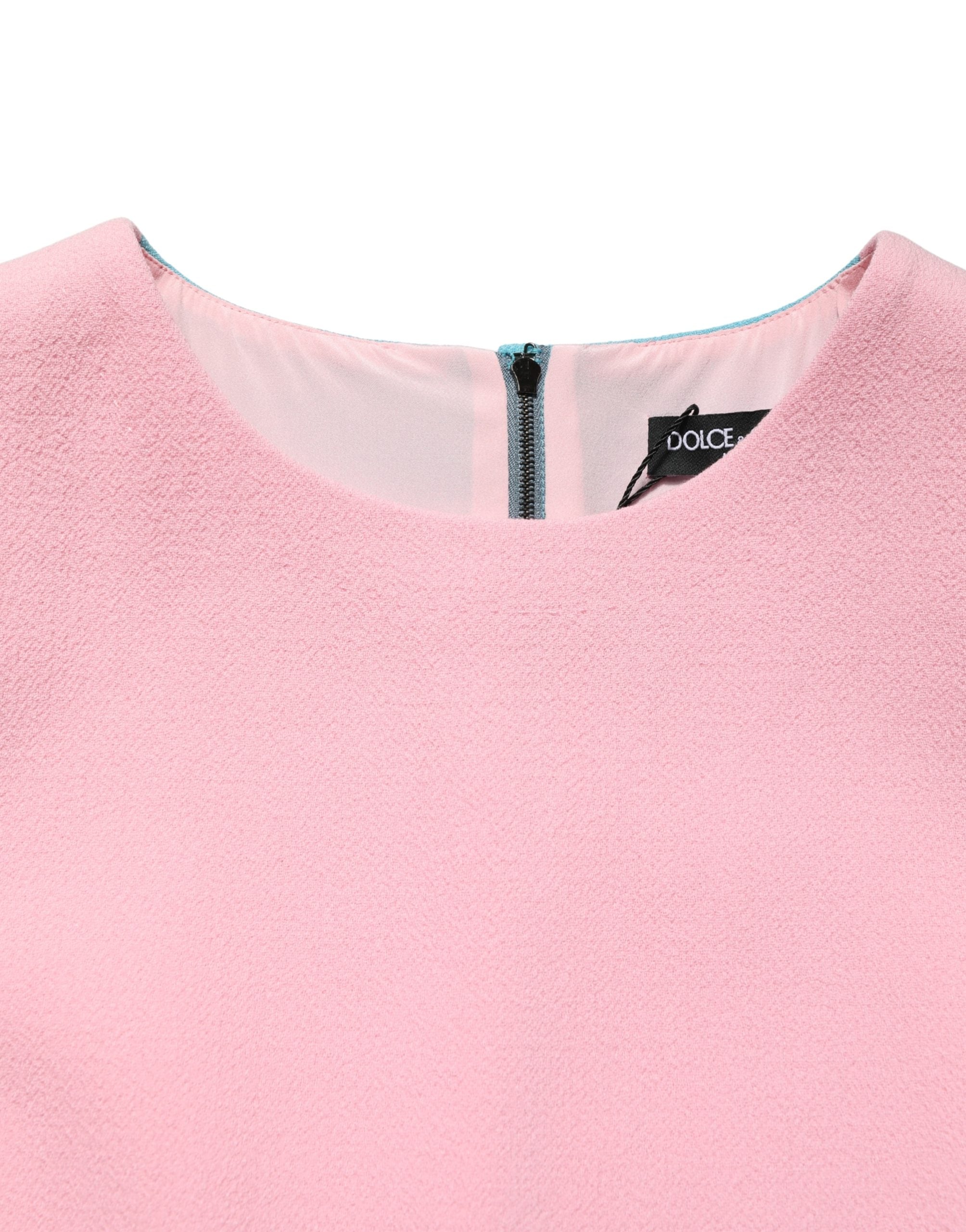 Pink Blue Wool Sleeveless Shift Mini  Dress