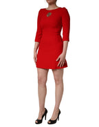 Red Heart Emmbellished Wool Mini  Dress