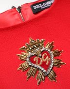 Red Heart Emmbellished Wool Mini  Dress