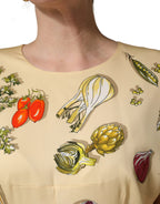 Beige Fruit PolkaDot Sheath Silk Midi Dress