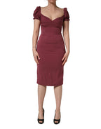 Maroon Silk Sweetheart Sheath Midi Dress