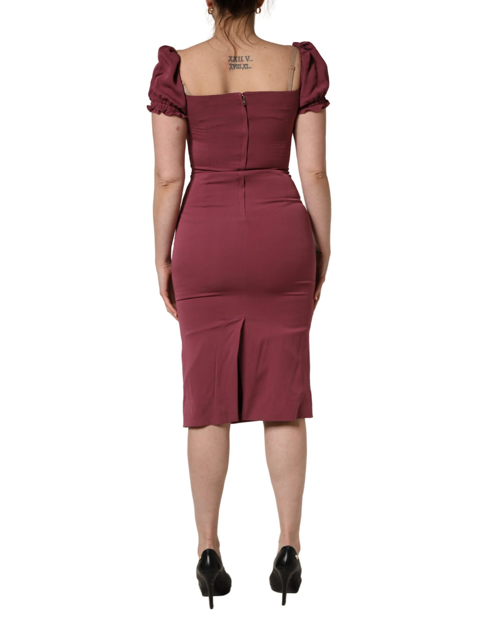 Maroon Silk Sweetheart Sheath Midi Dress