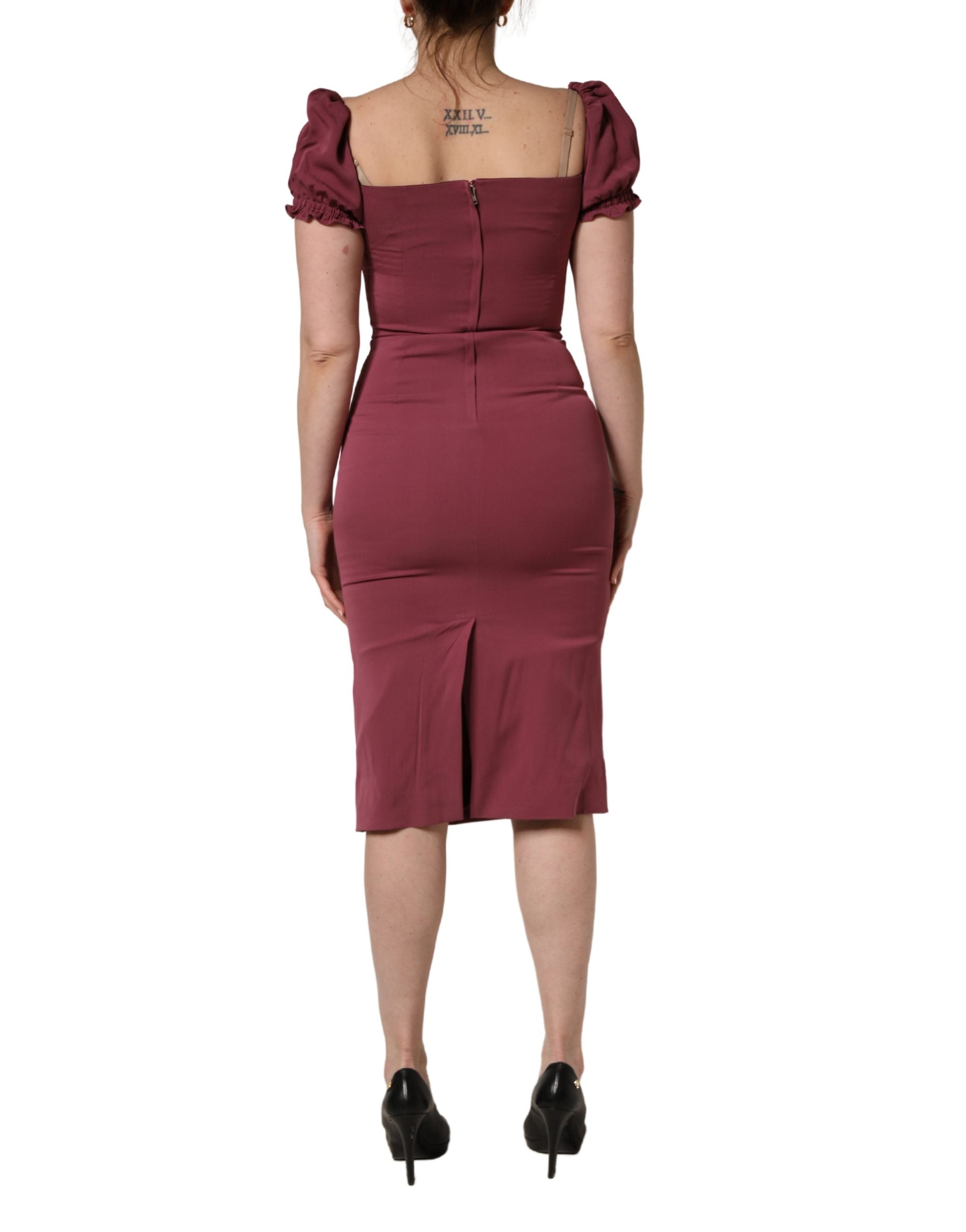 Maroon Silk Sweetheart Sheath Midi Dress