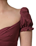 Maroon Silk Sweetheart Sheath Midi Dress