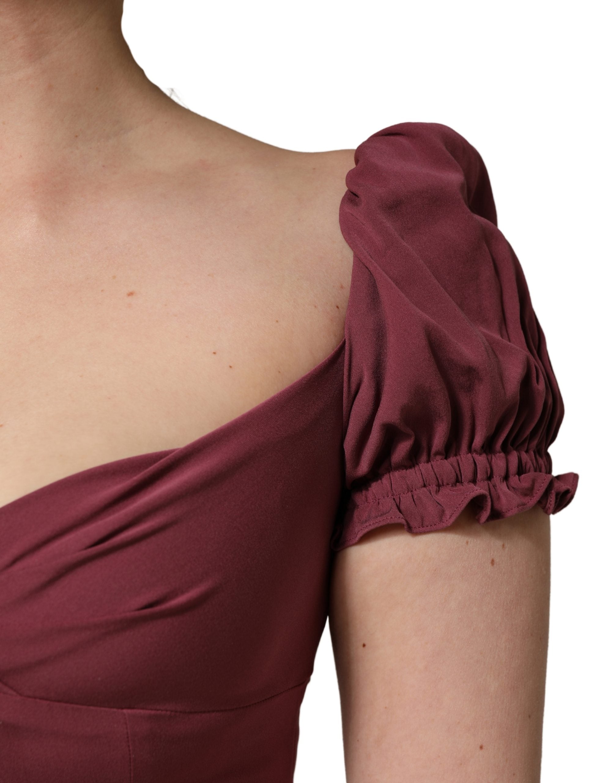 Maroon Silk Sweetheart Sheath Midi Dress