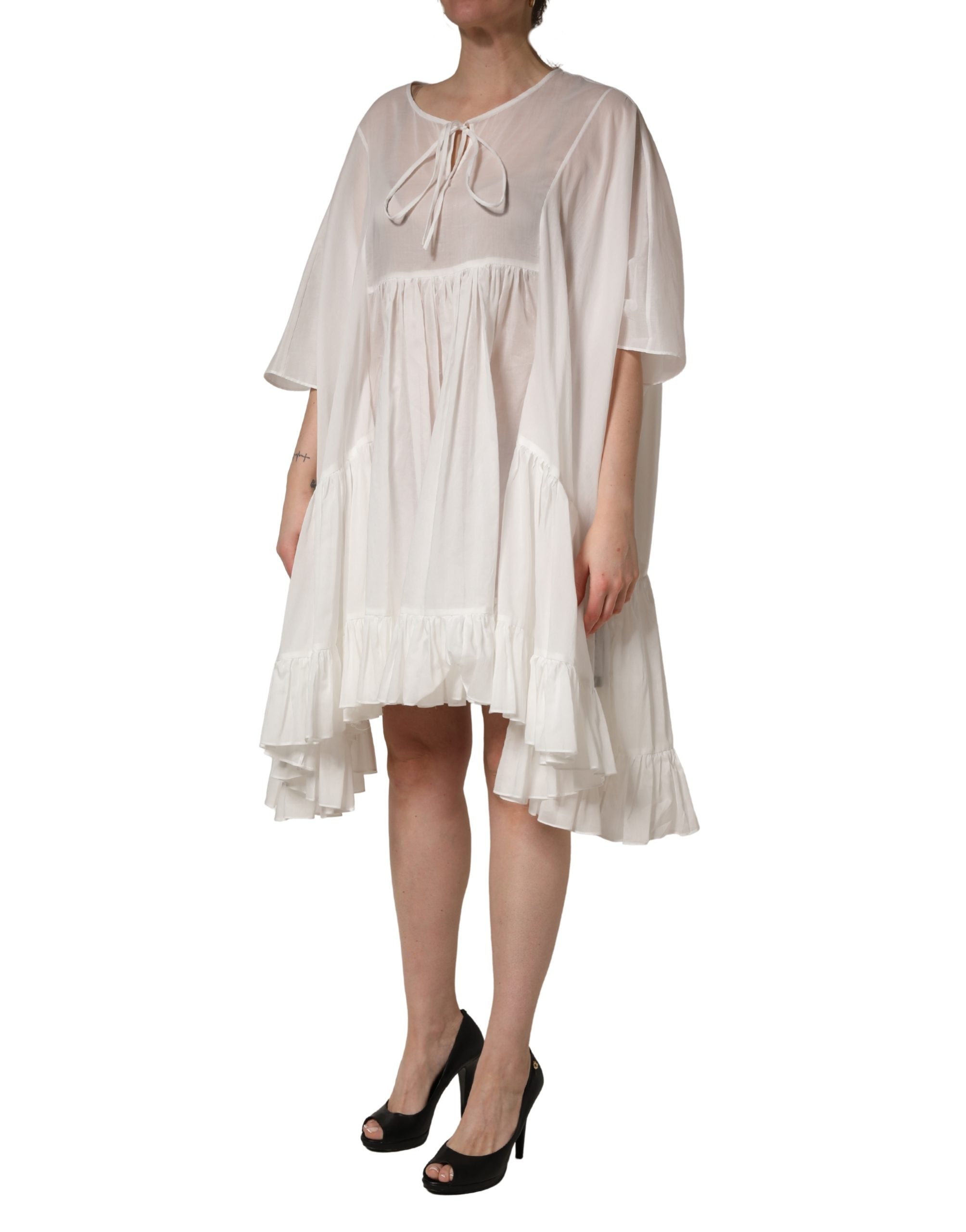 White Tiered Cotton Poplin Sheer Mini Dress