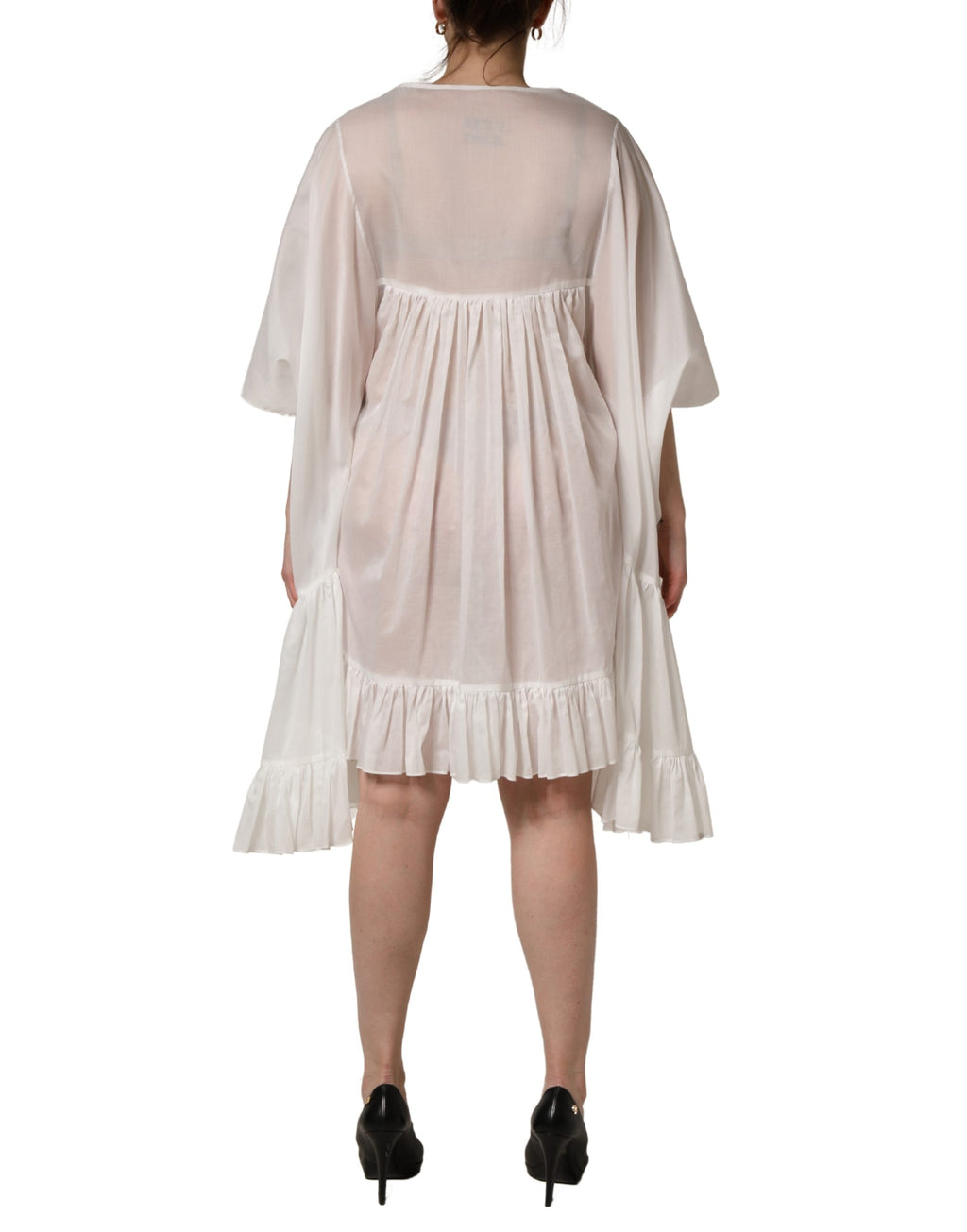 White Tiered Cotton Poplin Sheer Mini Dress