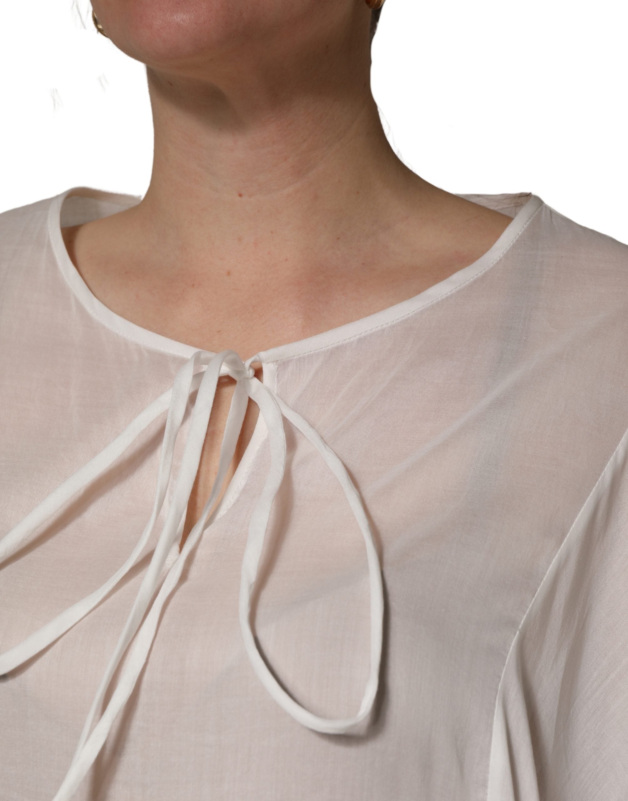 White Tiered Cotton Poplin Sheer Mini Dress