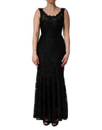 Black Floral Lace Evening Long Gown Dress