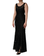Black Floral Lace Evening Long Gown Dress