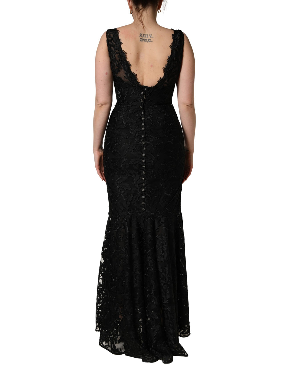 Black Floral Lace Evening Long Gown Dress