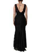 Black Floral Lace Evening Long Gown Dress