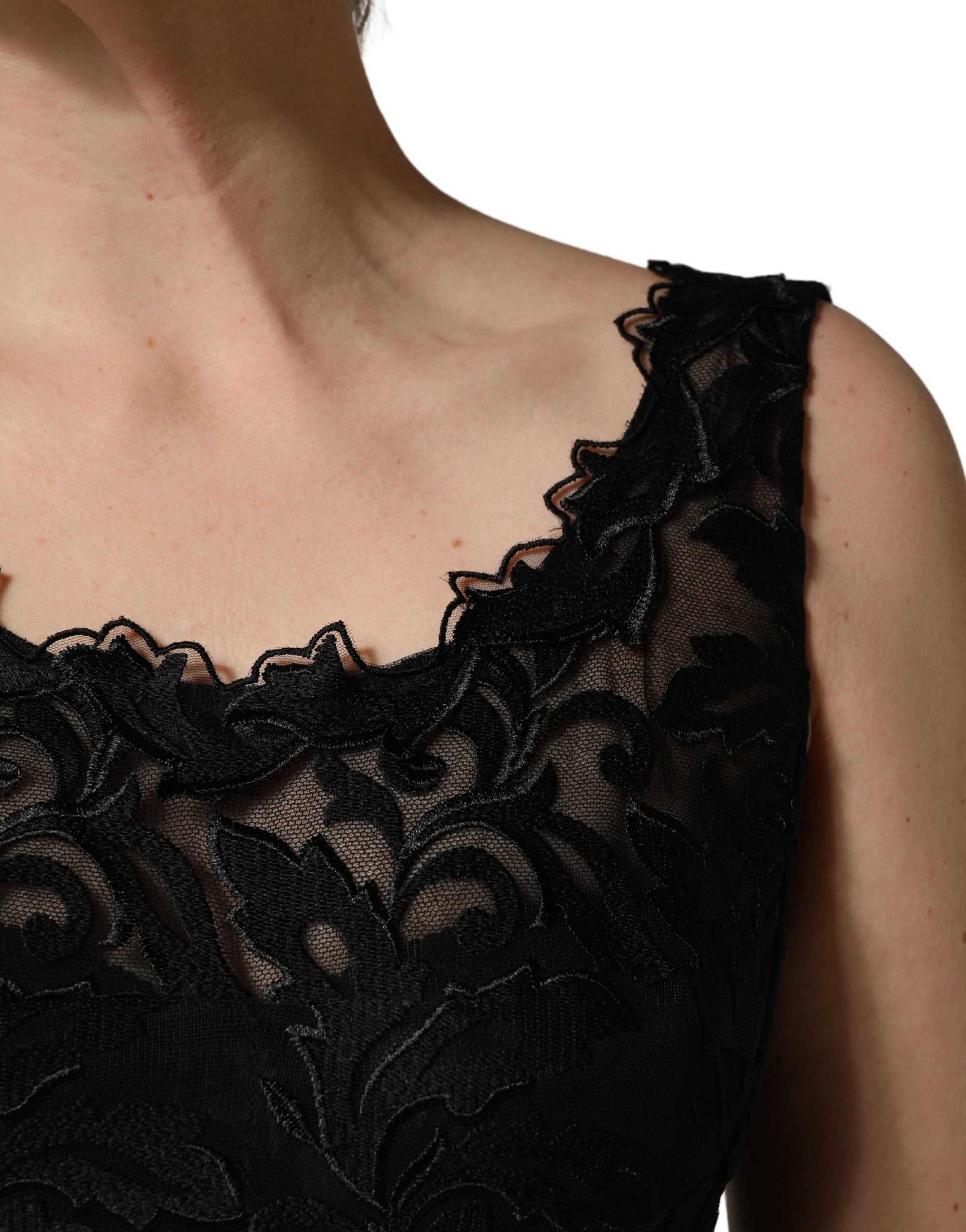 Black Floral Lace Evening Long Gown Dress