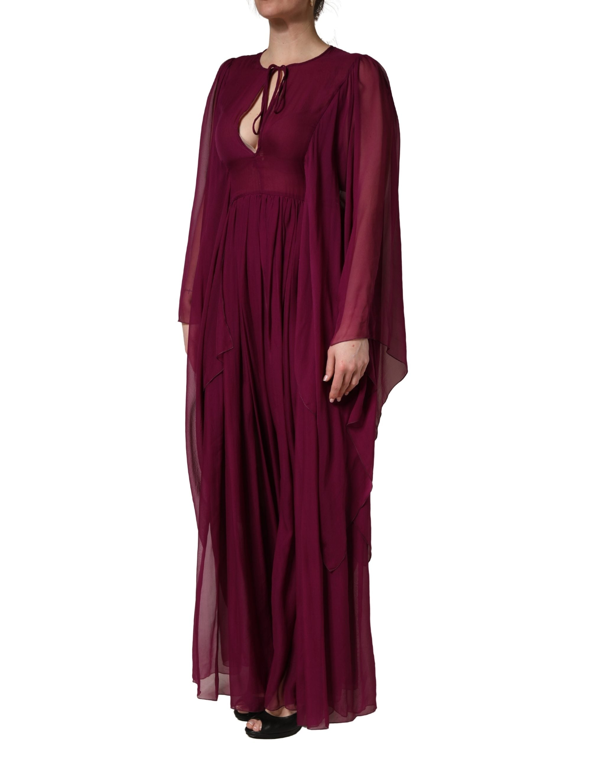 Purple Sheer Chiffon Silk Long Maxi Dress